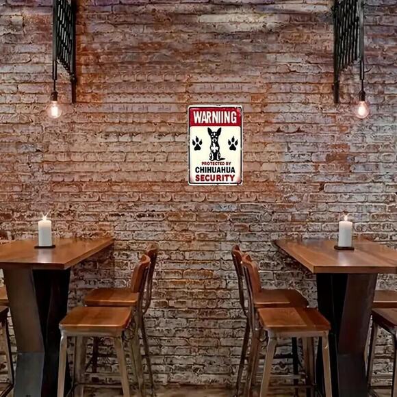 Rustic Tin Metal Sign • 'Protected By Chihuahua Security' Vintage Sign • 8x12in - Picture 2 of 9